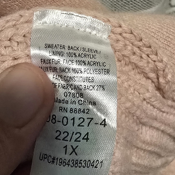 Roaman's Pink Faux Fur Rib Knit Cardigan Jacket Women's 22-24 1X - Picture 7 of 14